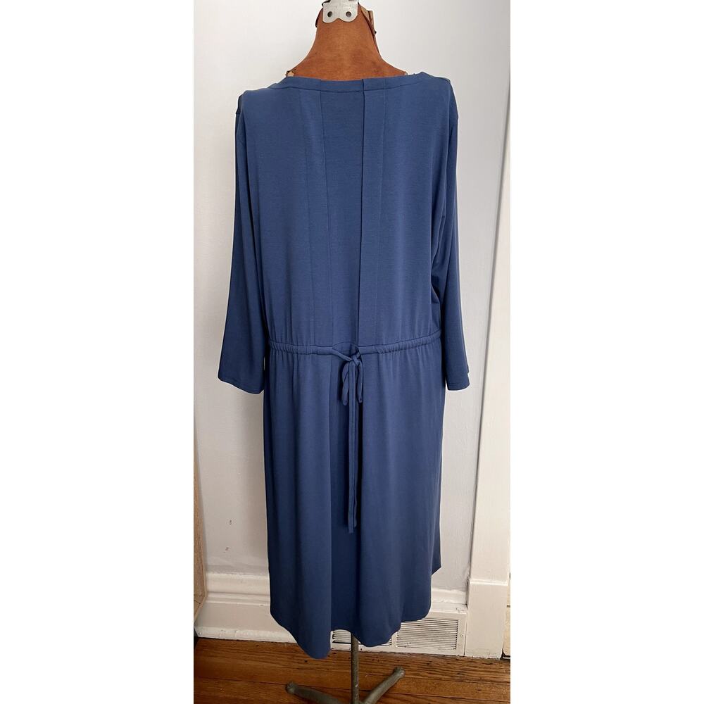 Eileen Fisher Sz L Drawstring Back Dress Blue A-Line Lagenlook Minimalist Sleek - Picture 2 of 11